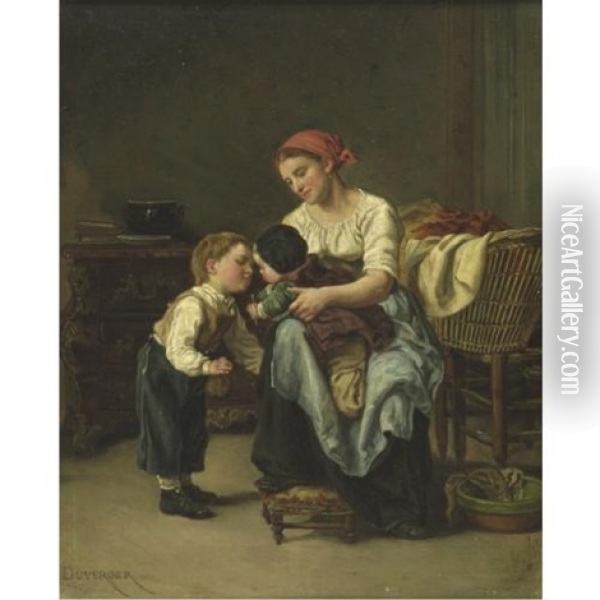 The Good-night Kiss Oil Painting - Theophile Emmanuel Duverger