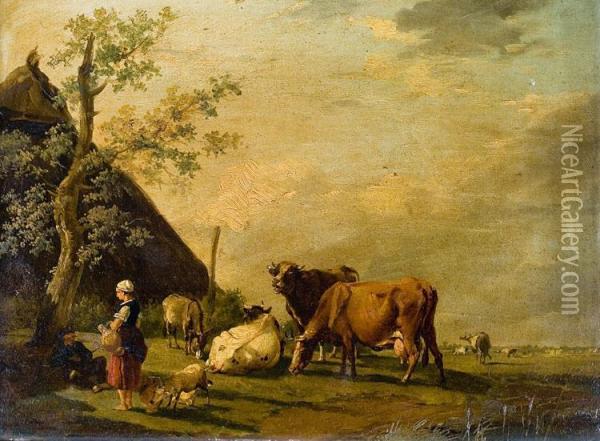 Vee Voor De Hoeve Oil Painting - Eugene Verboeckhoven