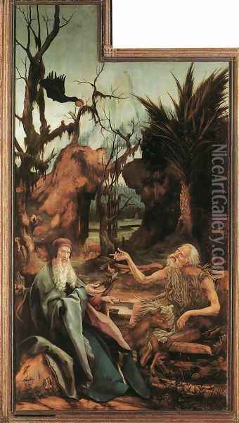 Sts Paul and Antony in the Desert c. 1515 Oil Painting - Matthias Grunewald (Mathis Gothardt)