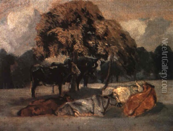 Study Of Cattle Under A Tree Oil Painting - John Constable
