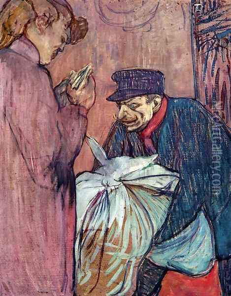 The Laundryman Calling at the Brothal Oil Painting - Henri De Toulouse-Lautrec