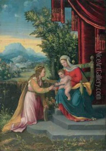 Matrimonio Mistico Di Santa Caterina Oil Painting - Master Of The Twelve Apostles