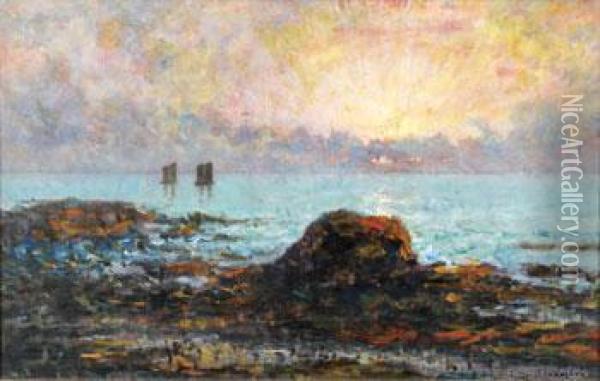 Barques Sous Voiles Soleil Couchant Oil Painting - Leon Duval-Gozlan