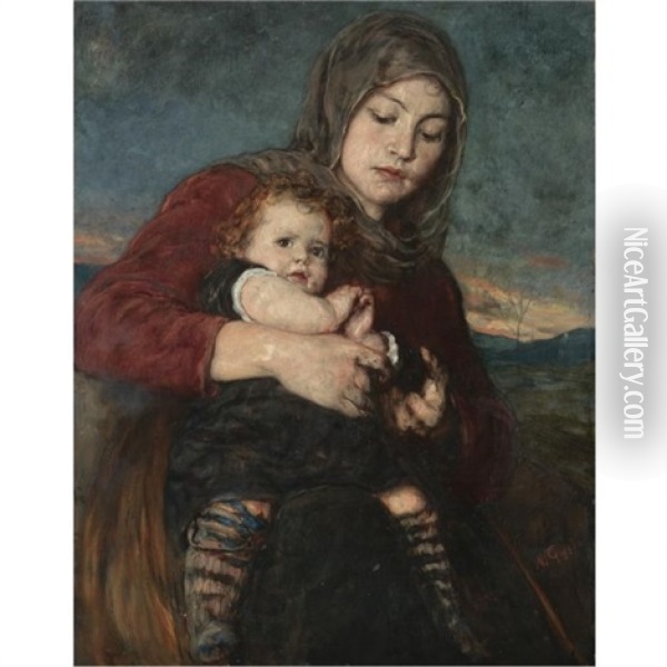 Mother And Child Oil Painting - Nikolaus Gysis