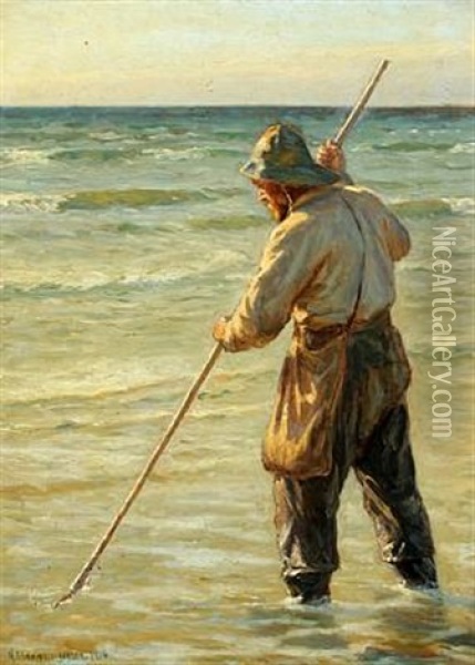 A Fisherman Oil Painting - Niels Frederik Schiottz-Jensen