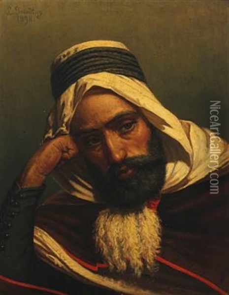 Portrait Of An Arab Oil Painting - Ludvig Grundtvic