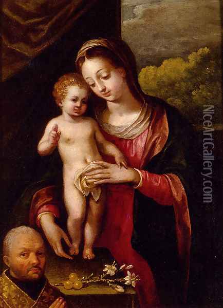 The Madonna And Child With A Donor Oil Painting - Lavinia Fontana