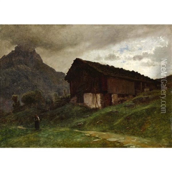 Alphutte Mit Bauerin Oil Painting - Gustave Eugene Castan