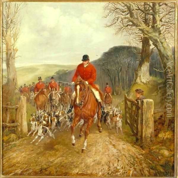 A Hunt Going Through A Gate Oil Painting - Henry Thomas Alken