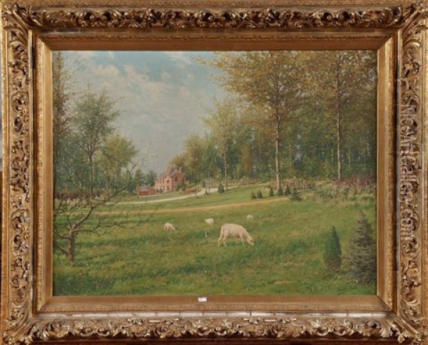 Vue Du Chateau Carsoul Et Du Parc Montjoie Oil Painting - Adolphe Jacobs