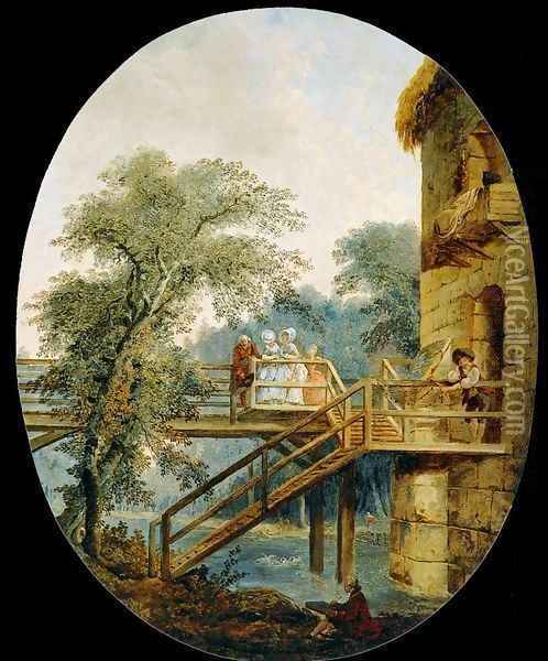 The Footbridge Oil Painting - Hubert Robert