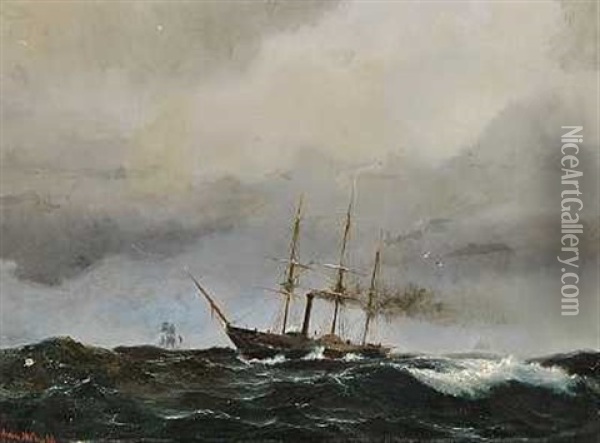 Damper Pa Havet I Gravejr Oil Painting - Vilhelm Melbye