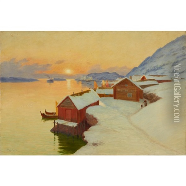 Winter Landscape Oil Painting - Johannes Martin Grimelund