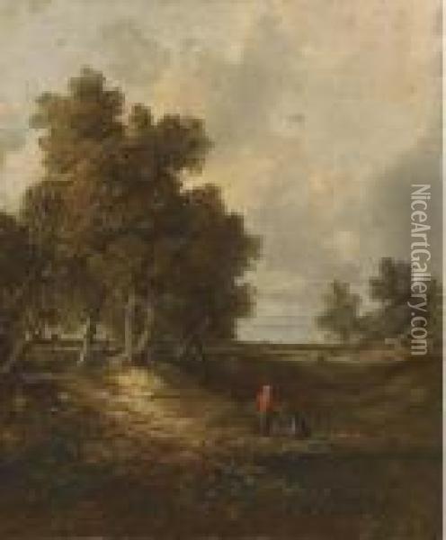A Wooded Landscape With Faggot Gatherers Oil Painting - John Crome