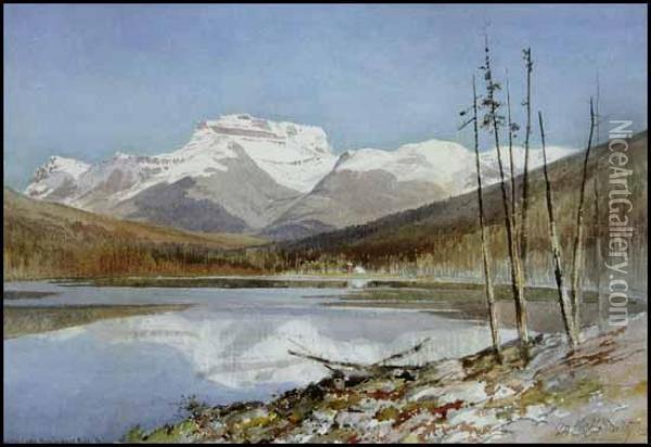Hector Lake, Kicking Horse Pass, Bc Oil Painting - Frederic Marlett Bell-Smith