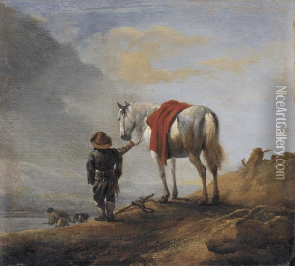 Man Leading A Grey Horse Oil Painting - Pieter Wouwermans or Wouwerman