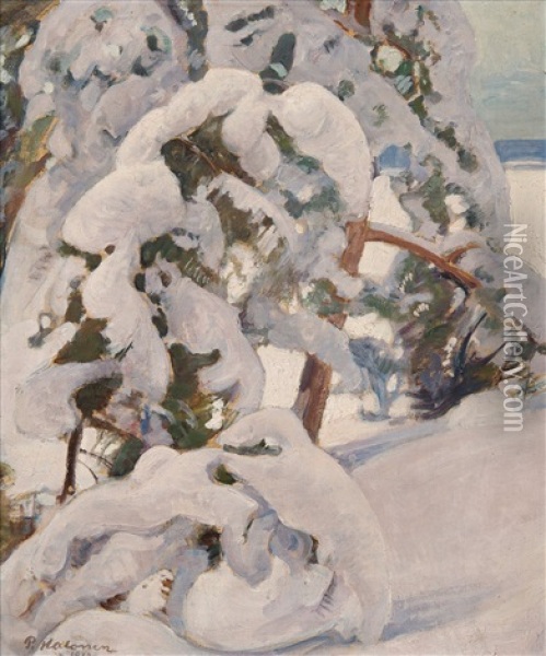 Snowy Pine Trees Oil Painting - Pekka Halonen