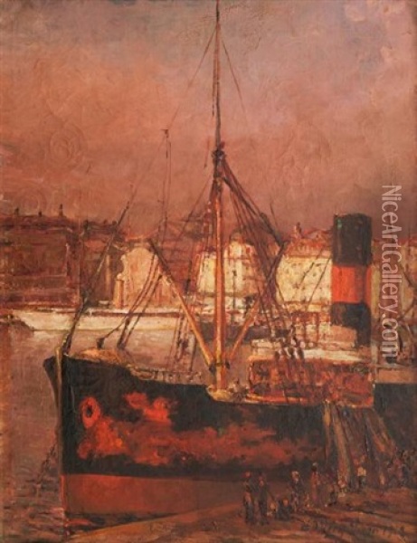 Bateaux A Quai Dans Le Port De Marseille Oil Painting - Emile Wery