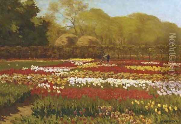 A beautiful day in a tulipfield Oil Painting - Anton Lodewijk Koster