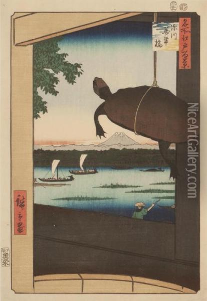 Fukagawa Mannenbashi Oil Painting - Utagawa or Ando Hiroshige
