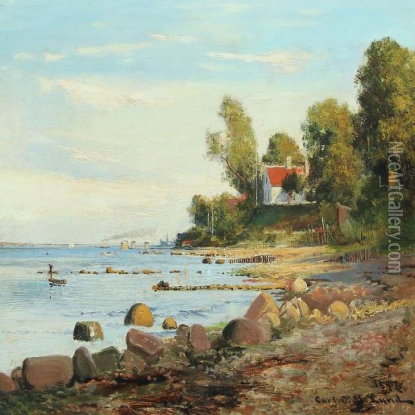 Coastal Scenery With Kronborg Castle In The Background Oil Painting - Carl Ove Julian Lund