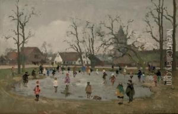 Skating On The Brink, Laren Oil Painting - Cornelis Vreedenburgh