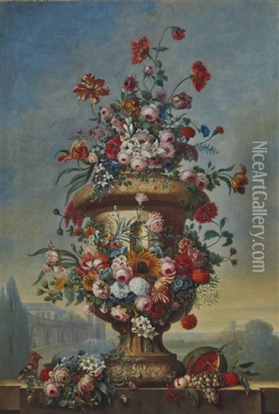 Vase De Fleurs Dans Un Paysage Oil Painting - Pierre Nicolas Huilliot