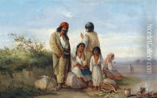Wallachische Zigeuner In Siebenburgen Oil Painting - Joseph Wolfram