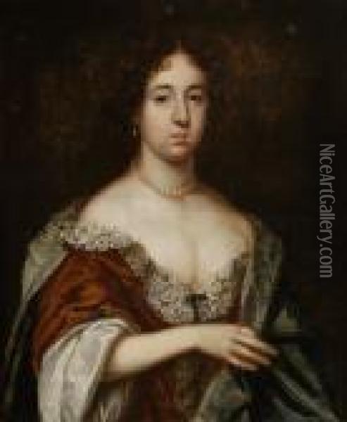 Portrait Of A Lady In A Brown Dress Oil Painting - Sir Peter Lely