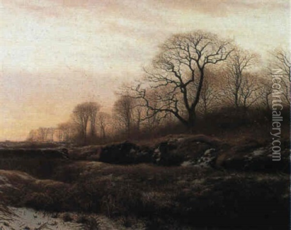 Vinterlandskab Oil Painting - Adolf Alfred Larsen