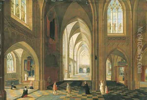 The interior of a Gothic cathedral looking east Oil Painting - Pieter the Younger Neefs