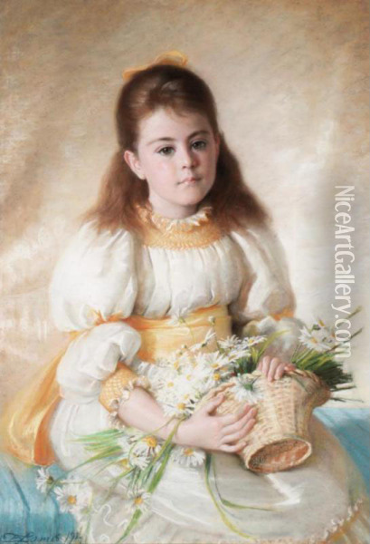 Portrait Of A Girl With A Basket Of Flowers Oil Painting - Edith Augusta James