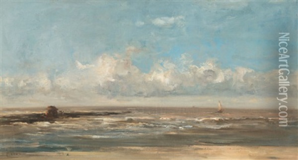 Marine Scene With Breakwater Oil Painting - Louis Artan De Saint-Martin