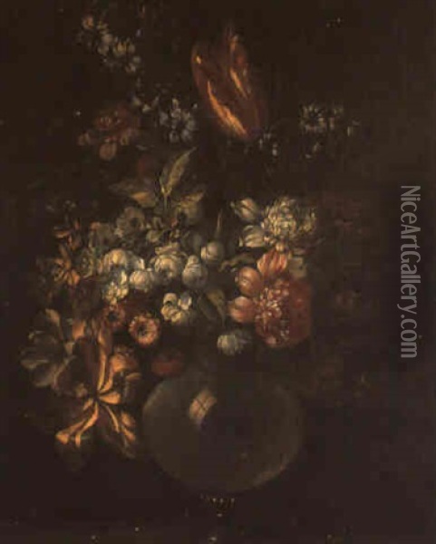 Fleurs Dans Des Vases En Verre Oil Painting - Jean-Baptiste Monnoyer