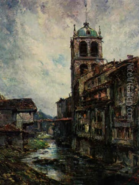 Village Au Bord De Riviere Oil Painting - Emile Noirot