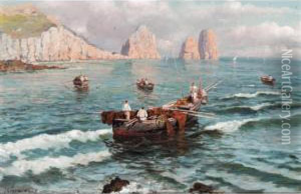 Punta Tiagara E Farigliani Di Capri Oil Painting - Giuseppe Giardiello