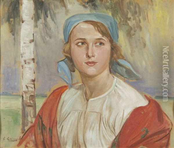Portret Kobiety W Stroju Ludowym Oil Painting - Wincenty Wodzinowski