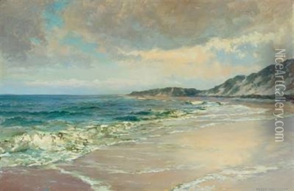 Coastal Scene With High Dunes Oil Painting - Peder Jacob Marius Knudsen