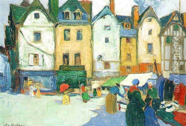 Honfleur: Marche Sur La Place Sainte-catherine Oil Painting - Pierre De Belay