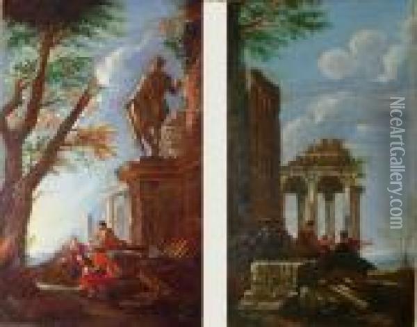 Capricci Architettonici Con Figure Oil Painting - Giovanni Ghisolfi