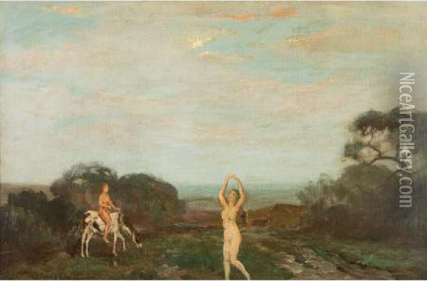 Adam And Eve Oil Painting - Arthur Bowen Davies