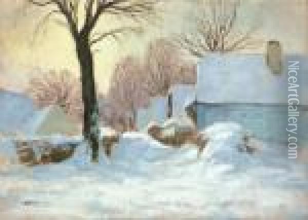 Chalupy V Zime Oil Painting - Gustav Macoun
