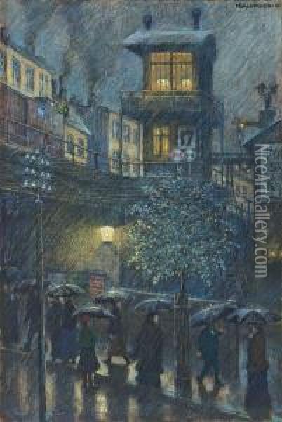 Regen Oil Painting - Hans Baluschek