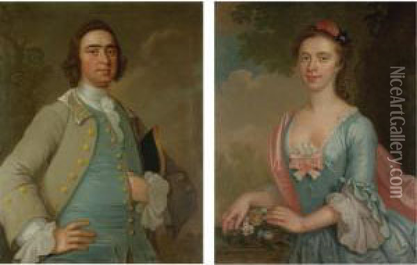 Portrait Of A Gentleman And A Lady Oil Painting - Hamlet Winstanley
