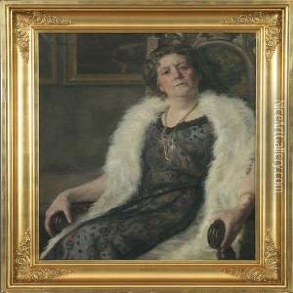 Portait Of Sittingwoman In Fur Coat Oil Painting - Sally Philipsen