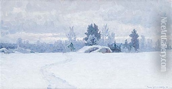 Rimfrost Oil Painting - Carl (August) Johansson