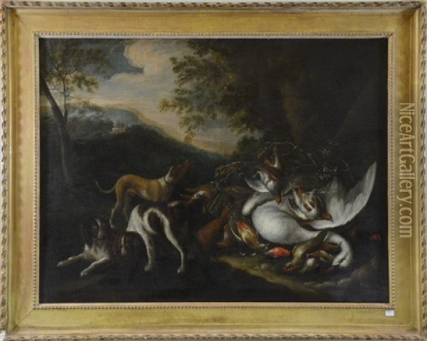 Nature Morte Aux Gibiers Et Chiens De Chasse Oil Painting - Jean-Baptiste Oudry