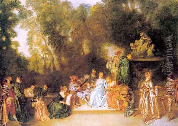 Entertainment in the Open Air 1721 Oil Painting - Jean-Antoine Watteau
