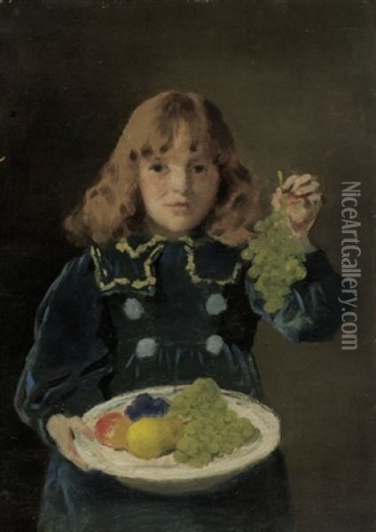 Junges Madchen Mit Obstteller Und Weintrauben Oil Painting - Otto Franz Scholderer