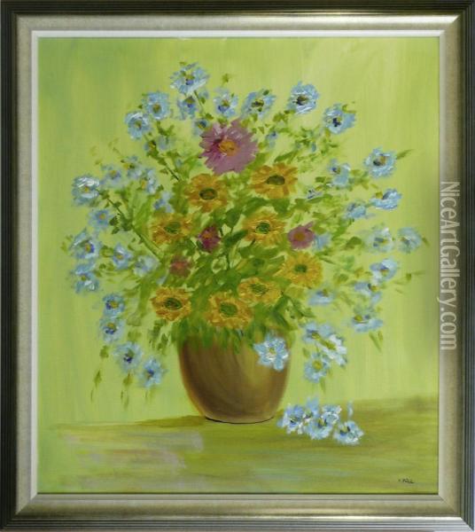 Stilleben Mit Sommerblumen Inbrauner Vase Oil Painting - Hugo Paul Harrer